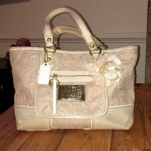 Coach Poppy Tan and Gold with flower
